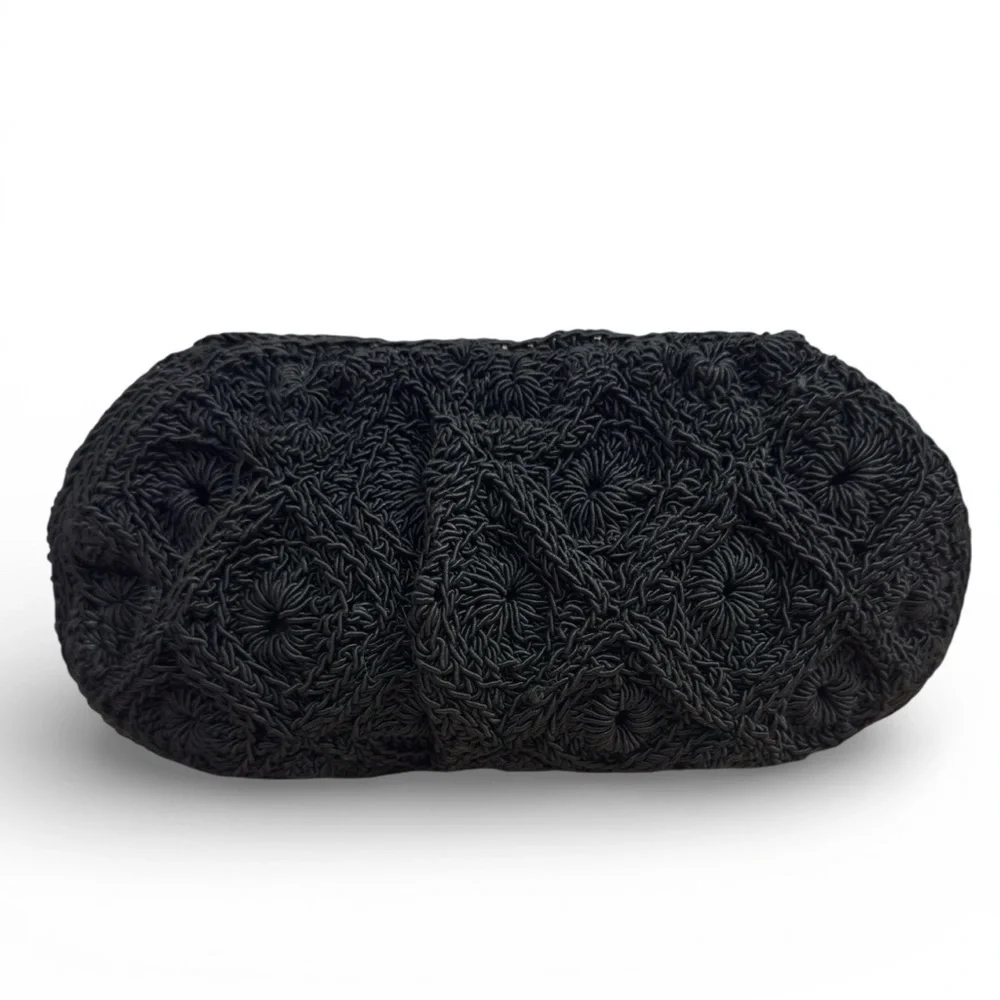 Black Crochet Macrame Clutch Zipper Pouch Boho Evening Bag